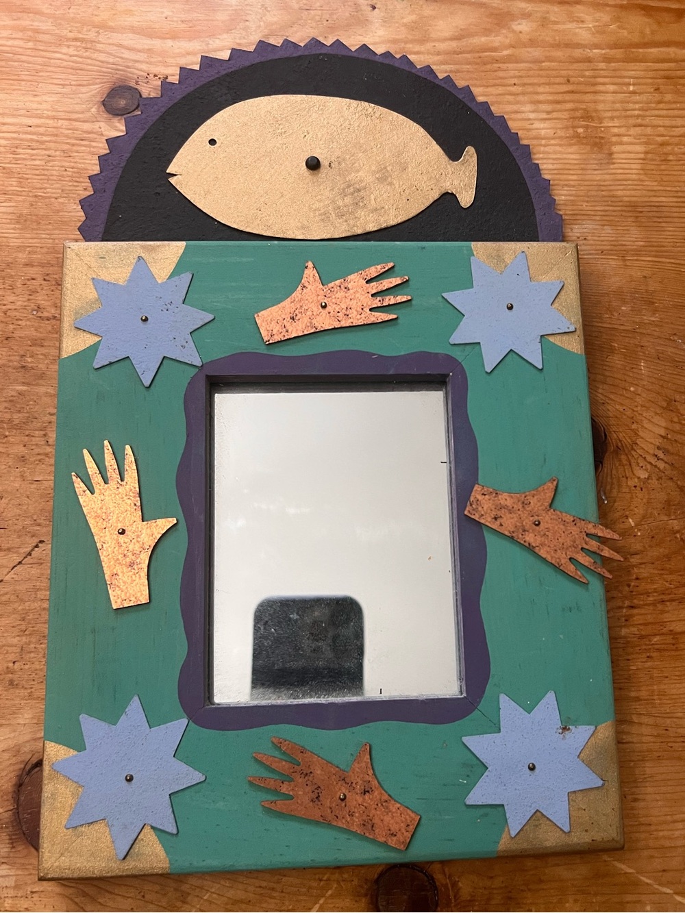 Ivan Barnett Santa Fe Folk Art 7.5”x22” mixed media Mirror titled “ Black Gold”